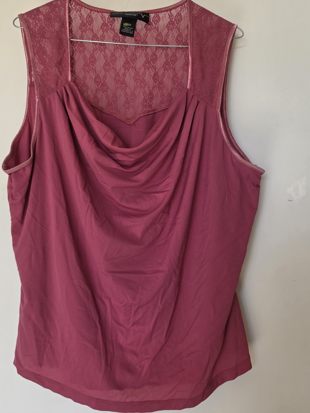 Coldwater Creek Raspberry Lace Yoke Draped-Neck Tank